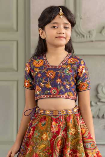 Shop_Kalista_Multi Color Silk, Viscose Prisha Floral Print Lehenga Set _Online_at_Aza_Fashions