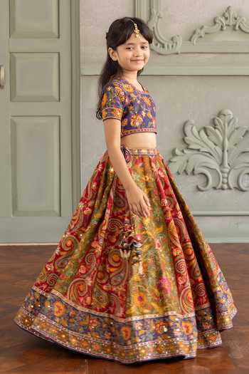 Kalista_Multi Color Silk, Viscose Prisha Floral Print Lehenga Set _at_Aza_Fashions