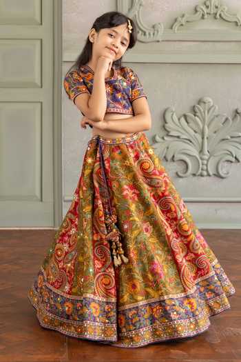 Shop_Kalista_Multi Color Silk, Viscose Prisha Floral Print Lehenga Set 