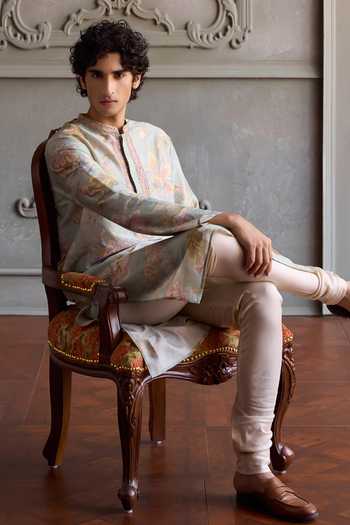 Buy_Kalista_Green Chanderi Silk Parth Printed Kurta Set _Online_at_Aza_Fashions