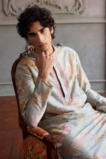 Kalista_Green Chanderi Silk Parth Printed Kurta Set _at_Aza_Fashions