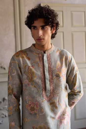 Buy_Kalista_Green Chanderi Silk Parth Printed Kurta Set 