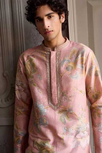 Kalista Pink Chanderi Silk Parth Printed Kurta Set Online at Aza Fashions Kalista_Pink Chanderi Silk Parth Printed Kurta Set _Online_at_Aza_Fashions
