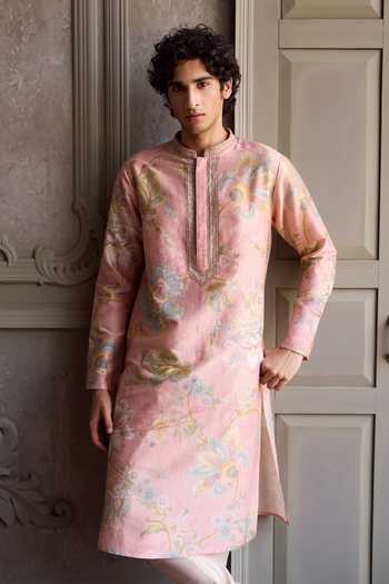 Shop Kalista Pink Chanderi Silk Parth Printed Kurta Set Online at Aza Fashions Shop_Kalista_Pink Chanderi Silk Parth Printed Kurta Set _Online_at_Aza_Fashions