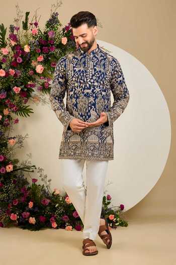 Kasbah Blue Georgette Royal Heritage Embroidered Kurta Online at Aza Fashions Kasbah_Blue Georgette Royal Heritage Embroidered Kurta _Online_at_Aza_Fashions