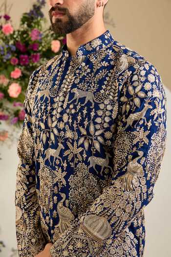 Buy Kasbah Blue Georgette Royal Heritage Embroidered Kurta Online at Aza Fashions Buy_Kasbah_Blue Georgette Royal Heritage Embroidered Kurta _Online_at_Aza_Fashions