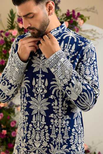Kasbah Blue Georgette Flora And Fauna Embroidered Kurta Online at Aza Fashions Kasbah_Blue Georgette Flora And Fauna Embroidered Kurta _Online_at_Aza_Fashions