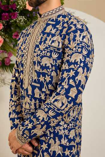 Buy_Kasbah_Blue Georgette Mughal Zari Embroidered Kurta _Online_at_Aza_Fashions