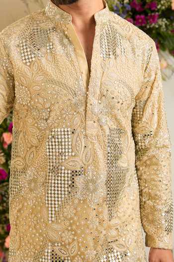 Buy Kasbah Gold Net Floral Mirror Embroidered Kurta Online at Aza Fashions Buy_Kasbah_Gold Net Floral Mirror Embroidered Kurta _Online_at_Aza_Fashions