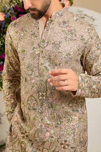 Buy Kasbah Beige Georgette Sequin Thread Embroidered Kurta Online at Aza Fashions Buy_Kasbah_Beige Georgette Sequin Thread Embroidered Kurta _Online_at_Aza_Fashions