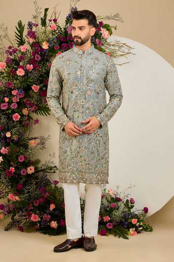 Kasbah Blue Georgette Sequin Thread Embroidered Kurta Online at Aza Fashions Kasbah_Blue Georgette Sequin Thread Embroidered Kurta _Online_at_Aza_Fashions
