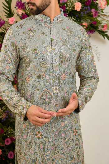Buy Kasbah Blue Georgette Sequin Thread Embroidered Kurta Online at Aza Fashions Buy_Kasbah_Blue Georgette Sequin Thread Embroidered Kurta _Online_at_Aza_Fashions