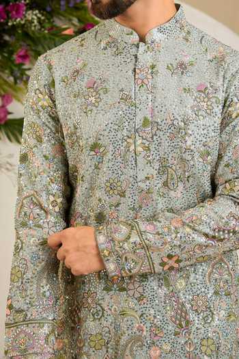 Kasbah Blue Georgette Sequin Thread Embroidered Kurta Online at Aza Fashions Kasbah_Blue Georgette Sequin Thread Embroidered Kurta _Online_at_Aza_Fashions