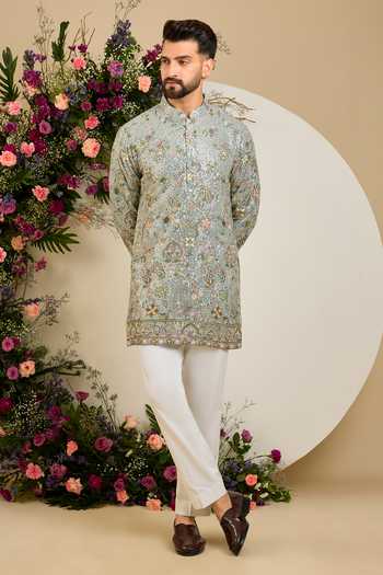 Buy Kasbah Blue Georgette Sequin Thread Embroidered Kurta Online at Aza Fashions Buy_Kasbah_Blue Georgette Sequin Thread Embroidered Kurta _Online_at_Aza_Fashions