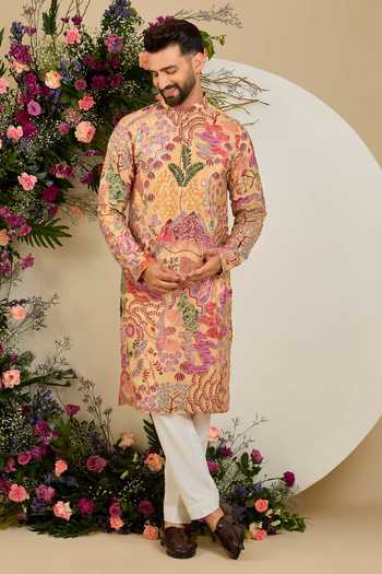 Kasbah Multi Color Crepe Botanical Print Zari Kurta Online at Aza Fashions Kasbah_Multi Color Crepe Botanical Print Zari Kurta _Online_at_Aza_Fashions
