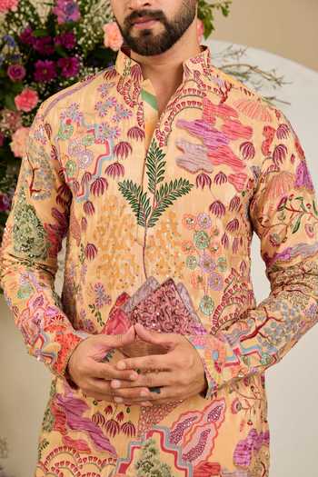 Buy Kasbah Multi Color Crepe Botanical Print Zari Kurta Online at Aza Fashions Buy_Kasbah_Multi Color Crepe Botanical Print Zari Kurta _Online_at_Aza_Fashions