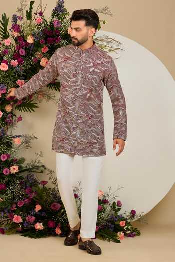 Kasbah Maroon Silk The Halcyon Celestial Kurta Online at Aza Fashions Kasbah_Maroon Silk The Halcyon Celestial Kurta _Online_at_Aza_Fashions