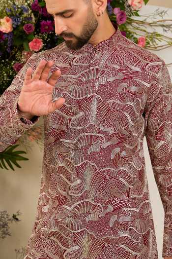 Buy Kasbah Maroon Silk The Halcyon Celestial Kurta Online at Aza Fashions Buy_Kasbah_Maroon Silk The Halcyon Celestial Kurta _Online_at_Aza_Fashions