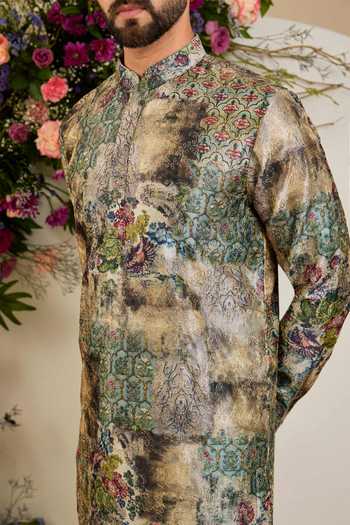 Kasbah Multi Color Tissue Botanical Aari Embroidered Kurta Online at Aza Fashions Kasbah_Multi Color Tissue Botanical Aari Embroidered Kurta _Online_at_Aza_Fashions