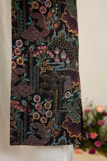 Kasbah_Black The Savile Botanica Long Open Nehru Jacket _Online_at_Aza_Fashions