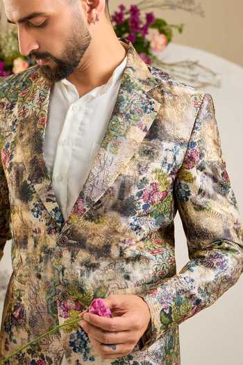 Kasbah_Multi Color Tissue Belgravia Botanica Blazer _Online_at_Aza_Fashions