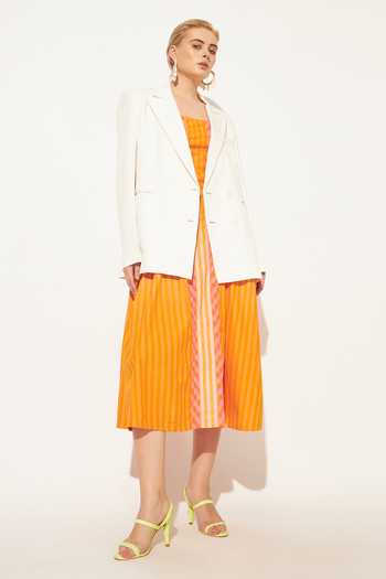 Shop Linetribe Orange Cotton Square Neck Solis Panelled Dress Online at Aza Fashions Shop_Linetribe_Orange Cotton Square Neck Solis Panelled Dress _Online_at_Aza_Fashions