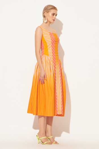 Linetribe Orange Cotton Square Neck Solis Panelled Dress at Aza Fashions Linetribe_Orange Cotton Square Neck Solis Panelled Dress _at_Aza_Fashions