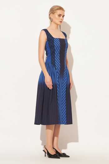 Buy Linetribe Blue Cotton Square Neck Solis Stripe Pattern Dress Online at Aza Fashions Buy_Linetribe_Blue Cotton Square Neck Solis Stripe Pattern Dress _Online_at_Aza_Fashions