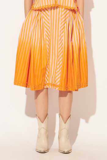 Buy_Linetribe_Orange Cotton Collared Neck Evara Printed Shirt And Skirt Set _Online_at_Aza_Fashions