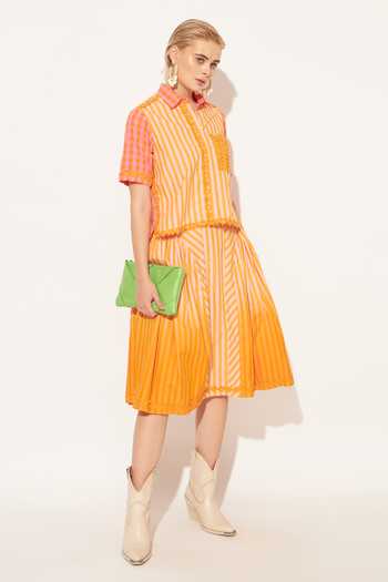Buy_Linetribe_Orange Cotton Collared Neck Evara Printed Shirt And Skirt Set 