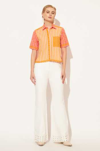 Shop_Linetribe_Orange Cotton Collared Neck Luna Stripe Print Shirt _Online_at_Aza_Fashions