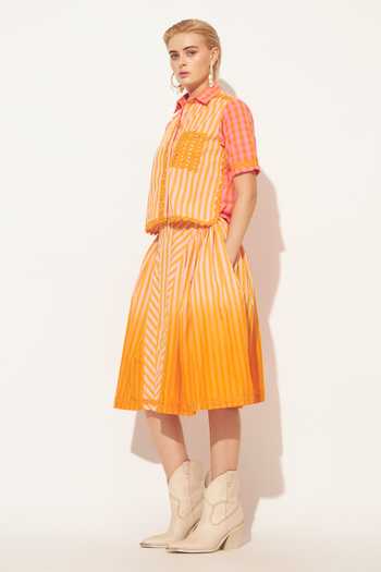 Shop_Linetribe_Orange Cotton Lyra Panelled Printed Skirt _Online_at_Aza_Fashions