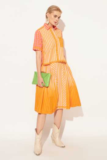 Linetribe_Orange Cotton Lyra Panelled Printed Skirt _at_Aza_Fashions