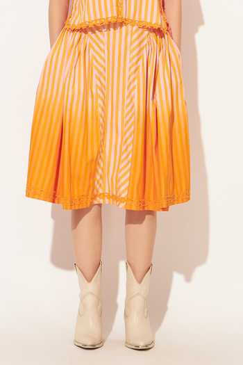 Buy_Linetribe_Orange Cotton Lyra Panelled Printed Skirt 