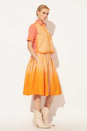 Shop_Linetribe_Orange Cotton Lyra Panelled Printed Skirt 