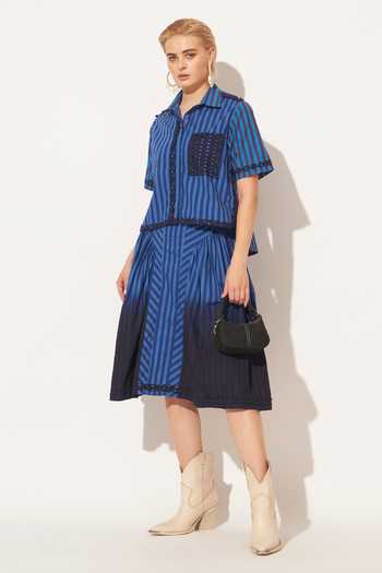 Buy_Linetribe_Blue Cotton Collared Neck Evara Printed Shirt And Skirt Set _Online_at_Aza_Fashions