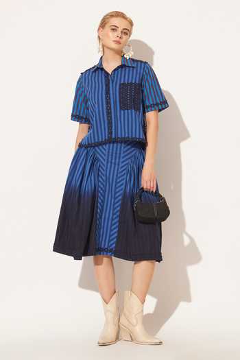 Shop_Linetribe_Blue Cotton Collared Neck Evara Printed Shirt And Skirt Set _Online_at_Aza_Fashions