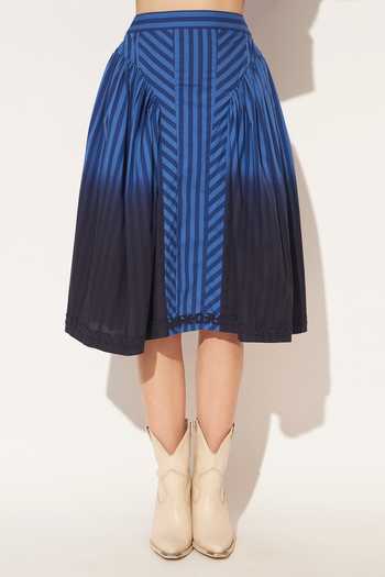 Linetribe_Blue Cotton Collared Neck Evara Printed Shirt And Skirt Set _at_Aza_Fashions