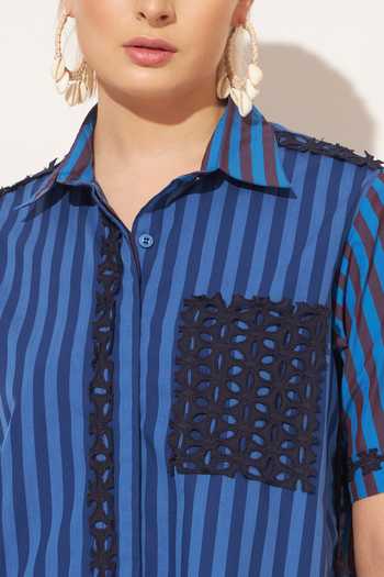 Buy_Linetribe_Blue Cotton Collared Neck Evara Printed Shirt And Skirt Set 
