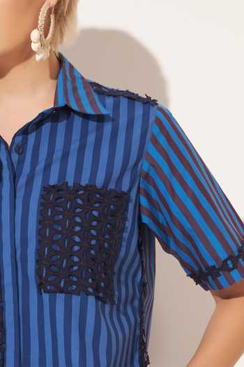 Linetribe_Blue Cotton Collared Neck Luna Stripe Print Shirt _Online_at_Aza_Fashions