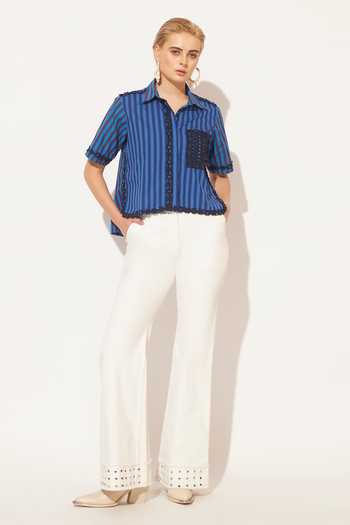 Buy_Linetribe_Blue Cotton Collared Neck Luna Stripe Print Shirt _Online_at_Aza_Fashions