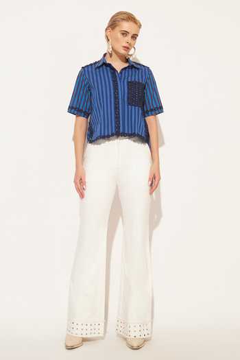Linetribe_Blue Cotton Collared Neck Luna Stripe Print Shirt _at_Aza_Fashions