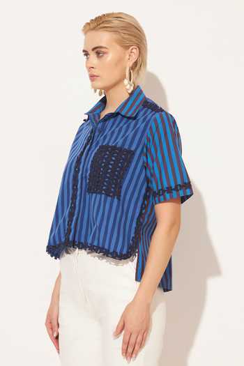 Shop_Linetribe_Blue Cotton Collared Neck Luna Stripe Print Shirt 