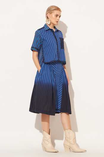Linetribe_Blue Cotton Lyra Ombre Panelled Skirt _Online_at_Aza_Fashions