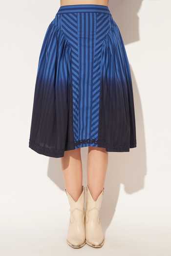 Linetribe_Blue Cotton Lyra Ombre Panelled Skirt _at_Aza_Fashions