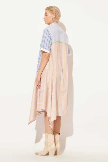 Linetribe_Blue Cotton Collared Neck Oryn Stripe Print Dress _Online_at_Aza_Fashions