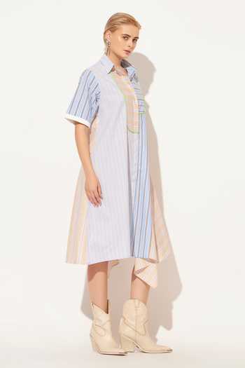 Buy_Linetribe_Blue Cotton Collared Neck Oryn Stripe Print Dress _Online_at_Aza_Fashions