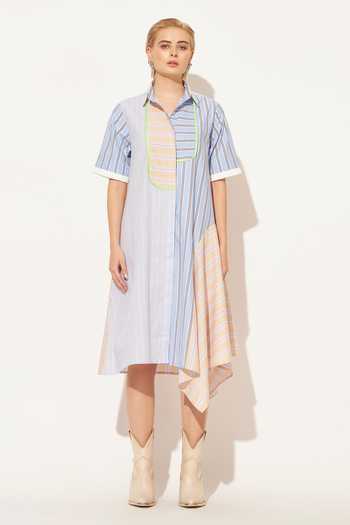 Shop_Linetribe_Blue Cotton Collared Neck Oryn Stripe Print Dress _Online_at_Aza_Fashions