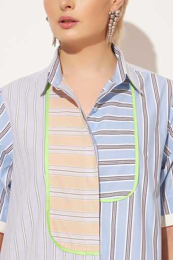 Buy_Linetribe_Blue Cotton Collared Neck Oryn Stripe Print Dress 