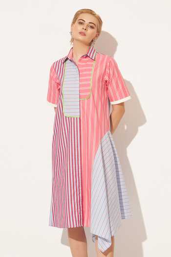 Shop Linetribe Multi Color Cotton Collared Neck Oryn Printed Dress Online at Aza Fashions Shop_Linetribe_Multi Color Cotton Collared Neck Oryn Printed Dress _Online_at_Aza_Fashions